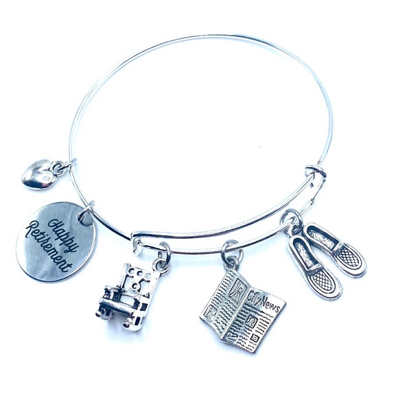 Retirement Charm Bracelet Rocking Chair Newspaper Slippers Charms - Picture 3 of 7